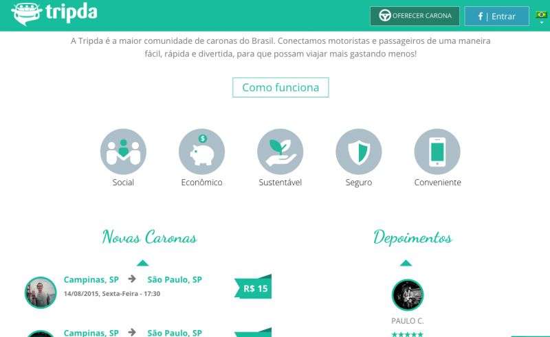 A interface da Tripda é simples e intuitiva. A maior parte do público é de estudantes.