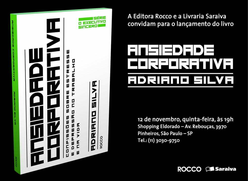 Um convite para você: a sessão de autógrafos de Ansiedade Corporativa, novo livro de Adriano Silva, publisher do Projeto Draft, acontece nesta quinta, 12 de novembro, a partir das 19h, na Livraria Saraiva do Shopping Eldorado, em São Paulo. Apareça!