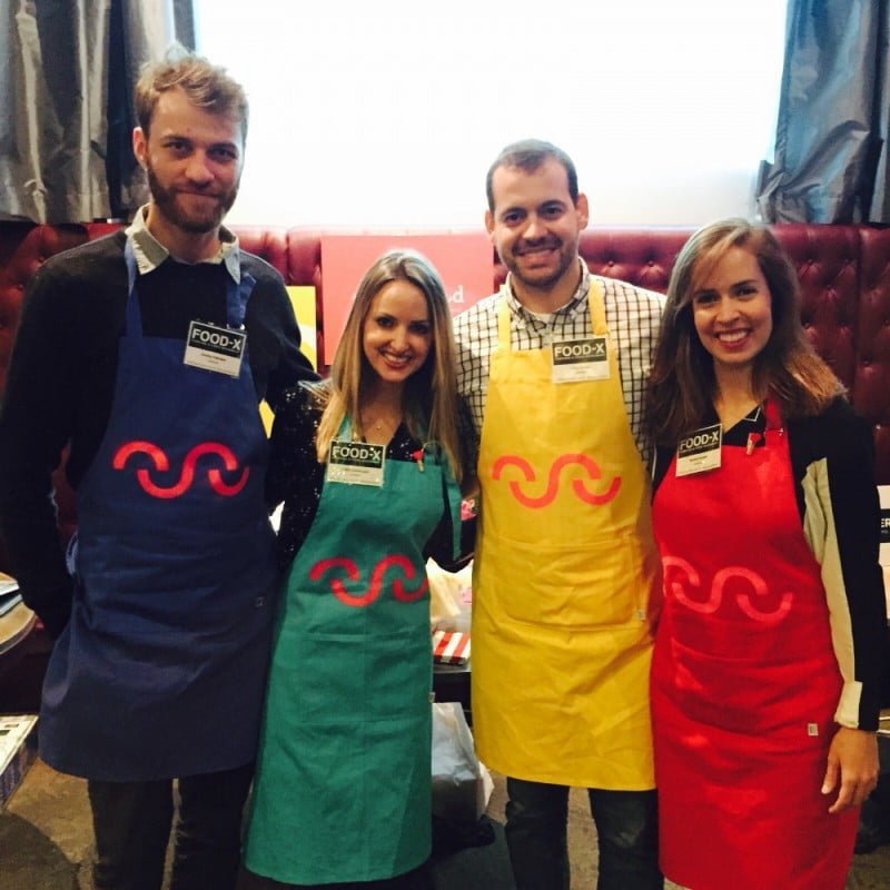 Os sócios da Cook Modd Jonattas, Patrícia e Felipe, além de Michelle (que deixou o grupo), no Demo Day da Food-X para apresentar a startup, em Nova York.