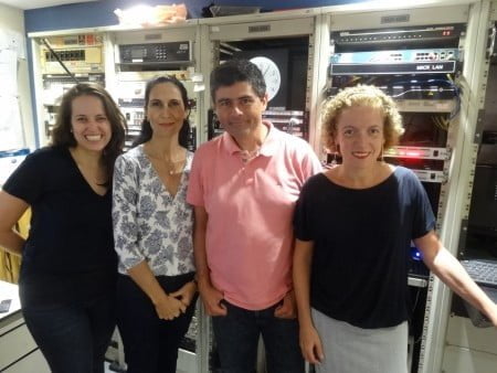 Com seus parceiros de rádio: Maiara Bastianello, Silvania Alves e Thays Freitas, da da Rádio Bandeirantes (foto Felipe Garaffa).