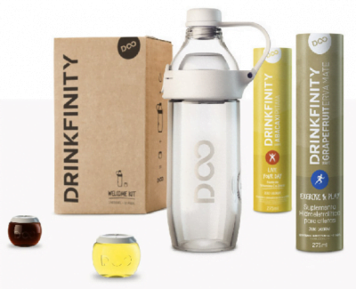 O kit de boas-vindas de Drinkfinity inclui a garrafinha e os primeiros carregamentos de cápsulas. Custa 90 reais.