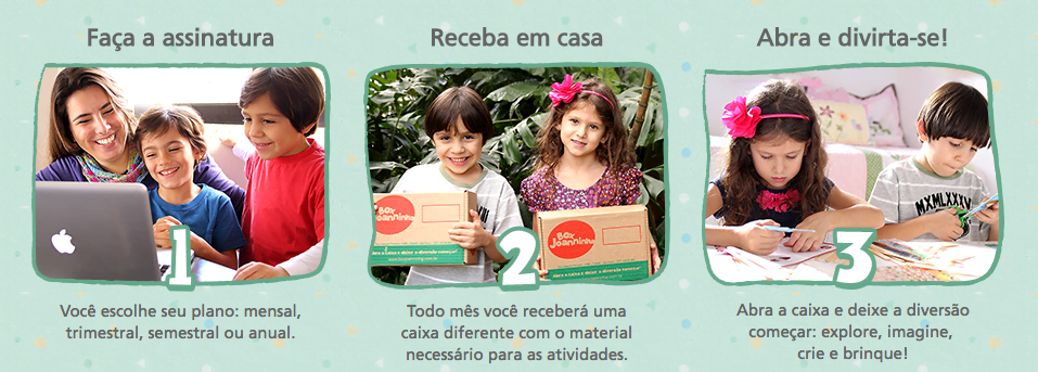 O Box Joanninha consiste em enviar caixas com materiais para que as crianças criem e montem seus brinquedos. 