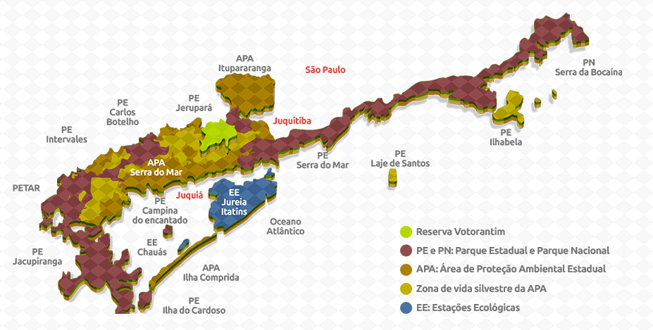 Em verde claro é possível ver a reserva da Votorantim em meio aos parques públicos.