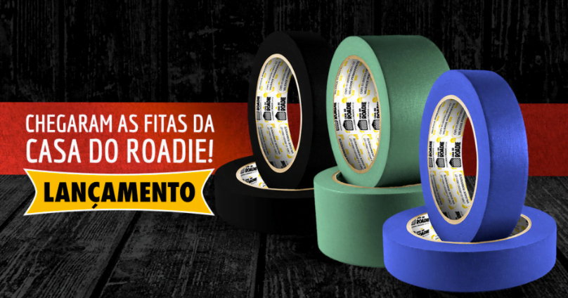 Além de vender equipamentos importados para teatros e arenas de show, a Casa do Roadie investe numa linha própria, como as fitas acima.