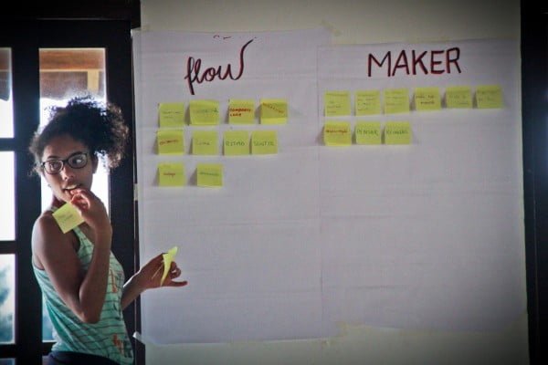 Nos workshops, há atividades voltadas ao lado "flow", de relações humanas, e ao "maker", de ferramentas práticas. 