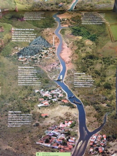 Trecho do atlas da Bahia: a Atina coloca informações sociais e ambientais sobre as imagens de satélite. 