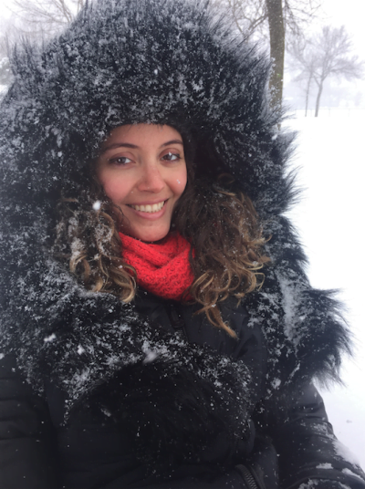 E o inverno não é pouco. Acima, Renata no parque Père-Marquette, em Montréal.