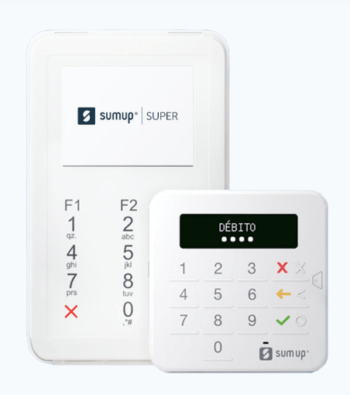 A SumUp tem dois modelos de maquinha, com conexão do celular e outra, com conexão própria.