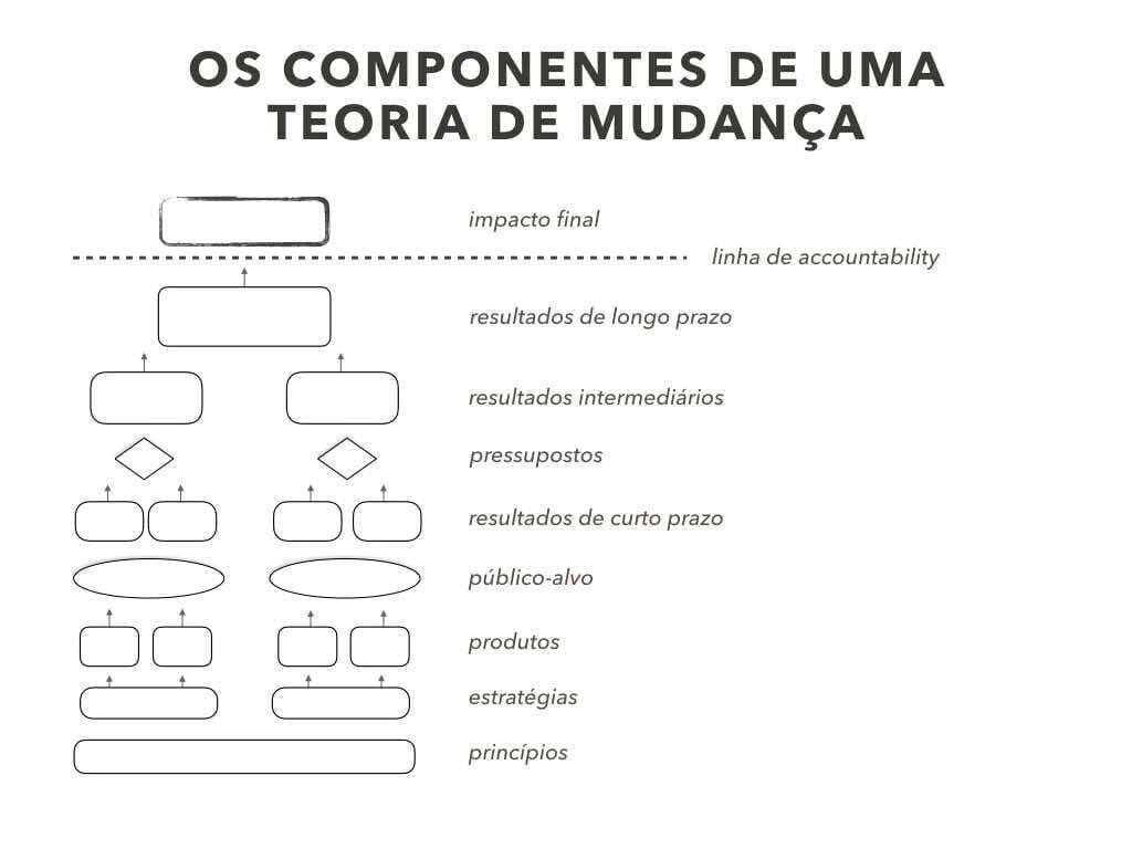 As Teorias de Mudança podem ter diversas formas e articular de jeitos variados seus componentes, mas é fundamental incluir níveis de resultado aferíveis. 