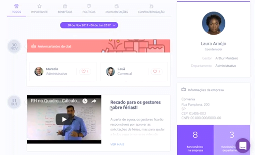 Com o software do Convenia é possível também dar feedbacks para os colaboradores.