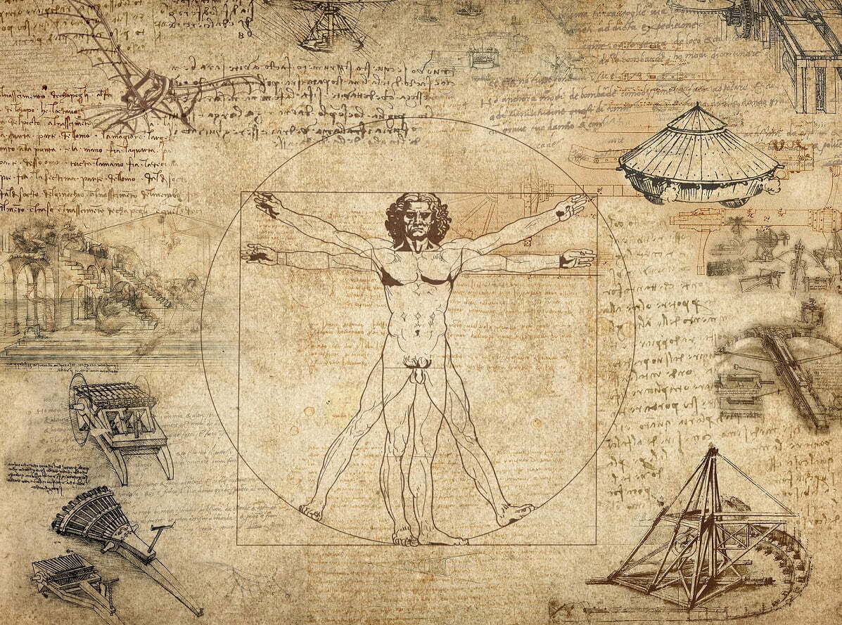 Um dos nomes mais associados à Polimatia é o de Leonardo da Vinci, que desenhou a o Homem Vitruviano, modelo humano de proporções matemáticas perfeitas.